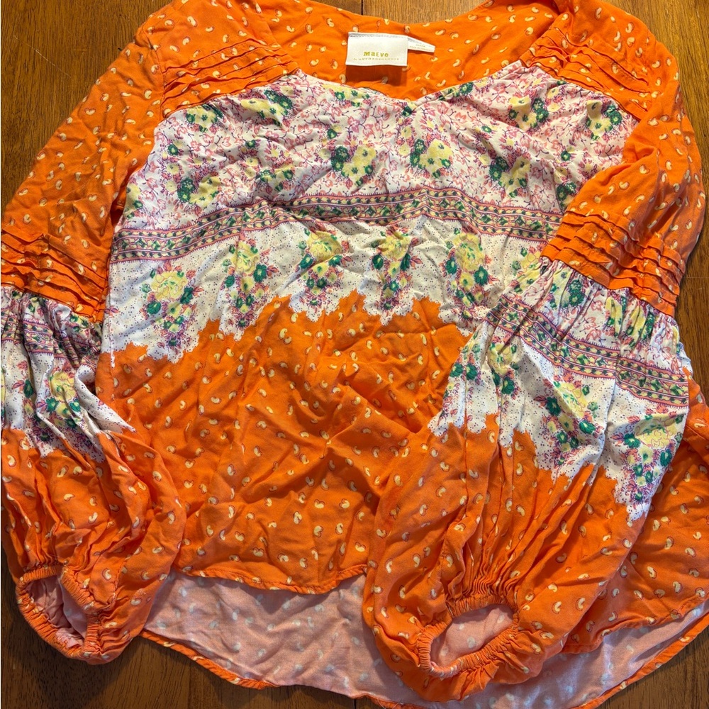 Anthropologie Orange and Purple Patterned Blouse